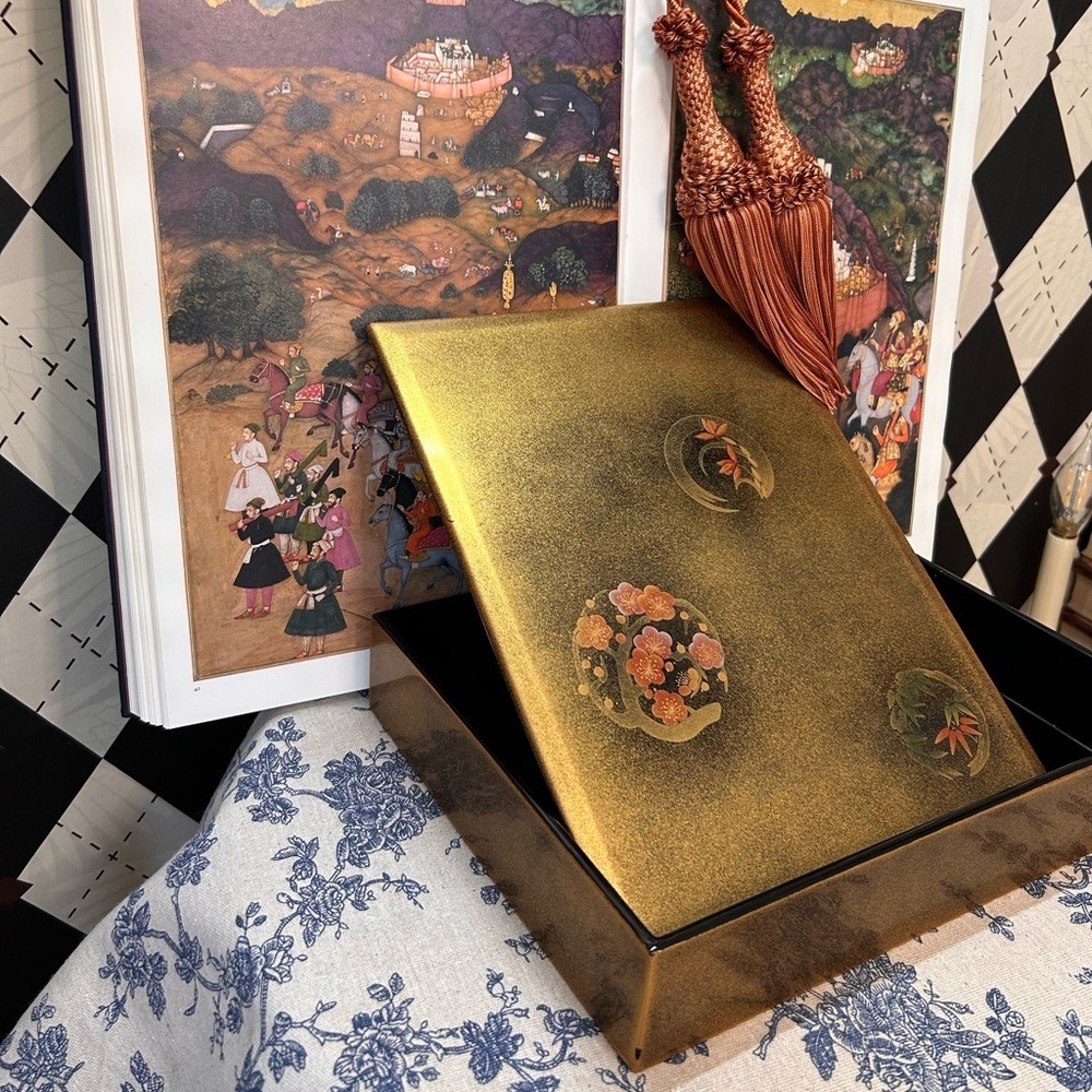 Japanese Gold Lacquered Large Box Cherry Blossoms Storage Decor 12"